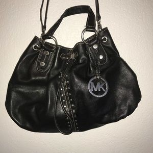 Michael Kors Crossbody Black Leather Studded Drawstring Shoulder Bag